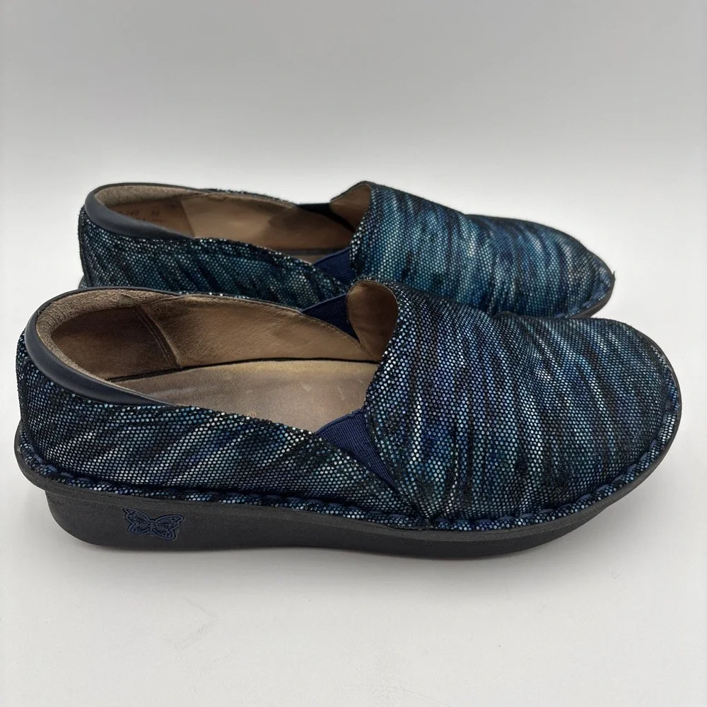 Alegria Deb-140 Shoes Womens Size‎ 8 38 Blue Wavy Comfort Slip On Casual